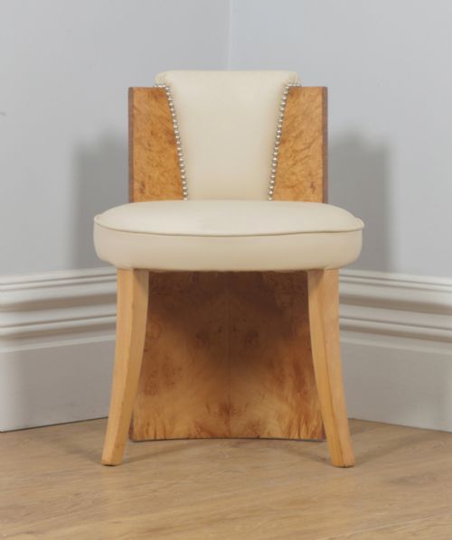 fig 1. Antique English Art Deco Burr Maple & Cream Leather Stool by Epstein (Circa 1930)