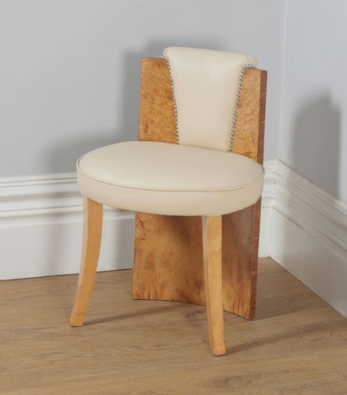 fig 2. Antique English Art Deco Burr Maple & Cream Leather Stool by Epstein (Circa 1930)