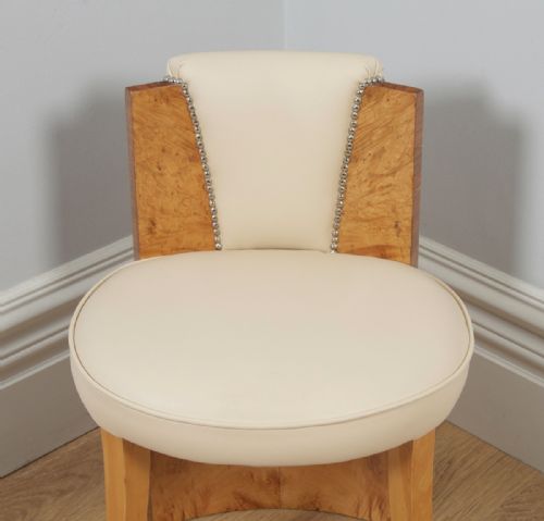 fig 3. Antique English Art Deco Burr Maple & Cream Leather Stool by Epstein (Circa 1930)