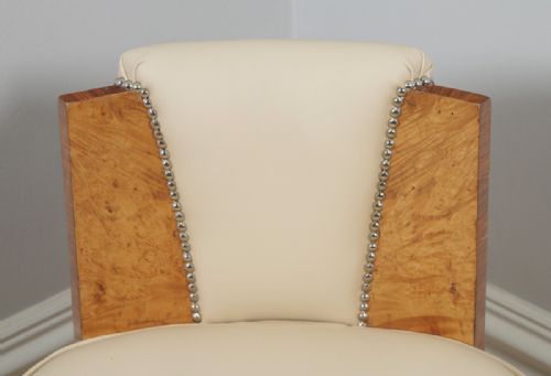 fig 4. Antique English Art Deco Burr Maple & Cream Leather Stool by Epstein (Circa 1930)