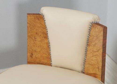 fig 5. Antique English Art Deco Burr Maple & Cream Leather Stool by Epstein (Circa 1930)