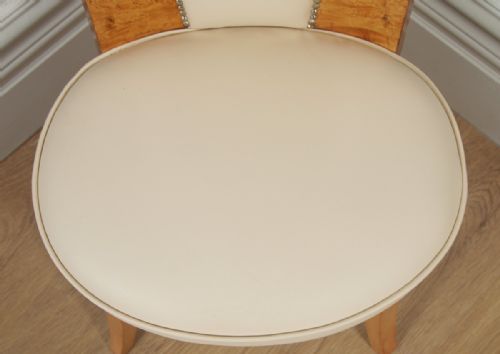 fig 6. Antique English Art Deco Burr Maple & Cream Leather Stool by Epstein (Circa 1930)