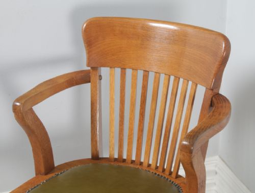 fig 5. Antique English Edwardian Oak & Green Leather Revolving Office Desk Arm Chair (Circa 1910)
