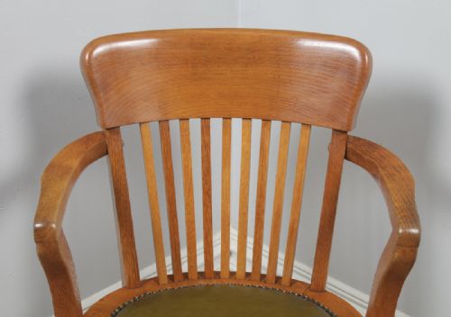fig 6. Antique English Edwardian Oak & Green Leather Revolving Office Desk Arm Chair (Circa 1910)