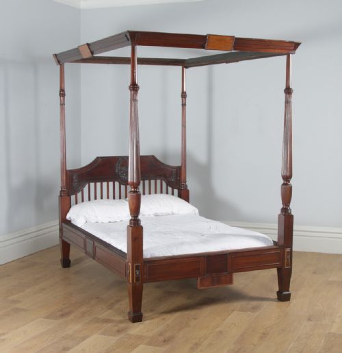 Antique 4ft 6” English Georgian Regency Mahogany Double Size Four Poster Bed (Circa 1820)