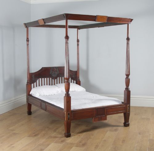 fig 1. Antique 4ft 6” English Georgian Regency Mahogany Double Size Four Poster Bed (Circa 1820)