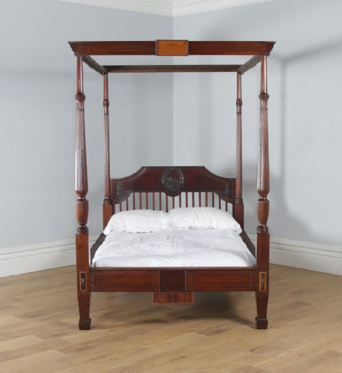 fig 2. Antique 4ft 6” English Georgian Regency Mahogany Double Size Four Poster Bed (Circa 1820)