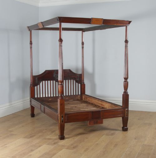 fig 3. Antique 4ft 6” English Georgian Regency Mahogany Double Size Four Poster Bed (Circa 1820)