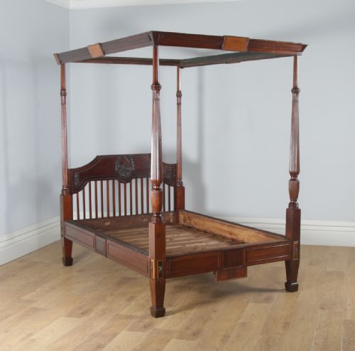 fig 4. Antique 4ft 6” English Georgian Regency Mahogany Double Size Four Poster Bed (Circa 1820)