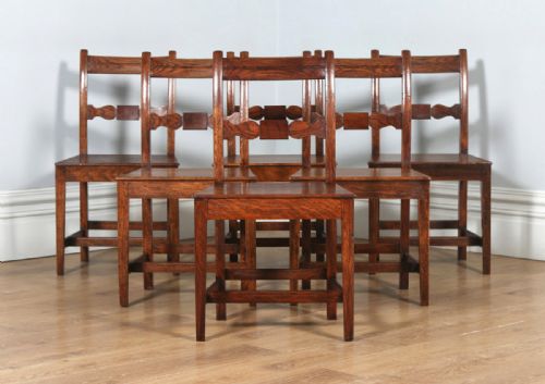 fig 1. Antique English Set of Six Georgian Regency Provincial Cottage Oak & Elm Kitchen Dining Chairs (Circa 1830)