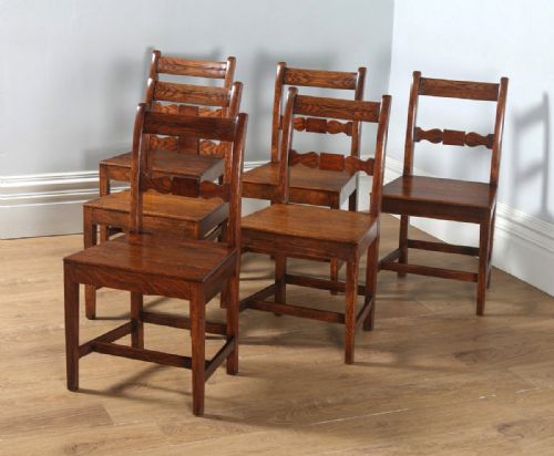fig 2. Antique English Set of Six Georgian Regency Provincial Cottage Oak & Elm Kitchen Dining Chairs (Circa 1830)