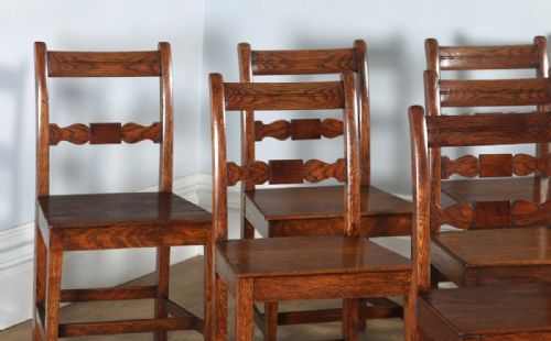 fig 3. Antique English Set of Six Georgian Regency Provincial Cottage Oak & Elm Kitchen Dining Chairs (Circa 1830)