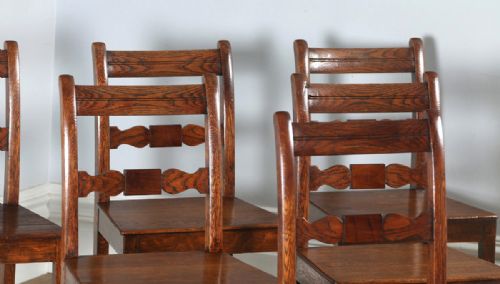 fig 4. Antique English Set of Six Georgian Regency Provincial Cottage Oak & Elm Kitchen Dining Chairs (Circa 1830)