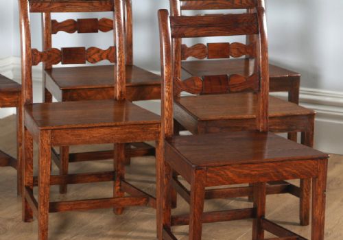 fig 6. Antique English Set of Six Georgian Regency Provincial Cottage Oak & Elm Kitchen Dining Chairs (Circa 1830)