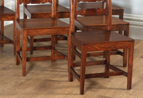 fig 7. Antique English Set of Six Georgian Regency Provincial Cottage Oak & Elm Kitchen Dining Chairs (Circa 1830)