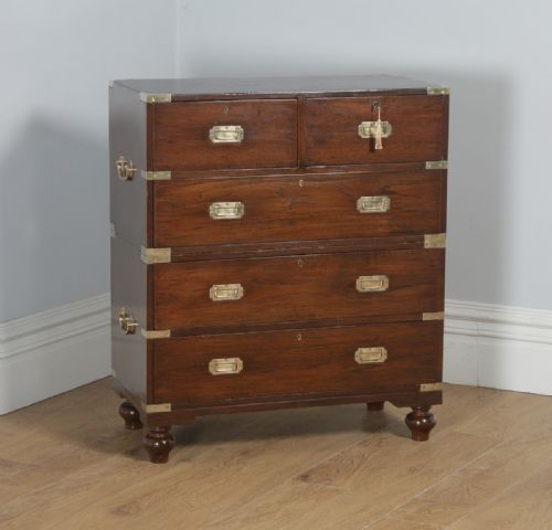 fig 1. Antique Victorian Colonial Teak & Brass Military Campaign Chest of Drawers (Circa 1850)