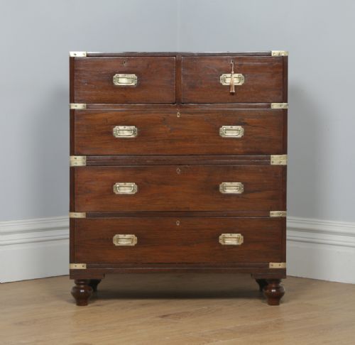 fig 2. Antique Victorian Colonial Teak & Brass Military Campaign Chest of Drawers (Circa 1850)