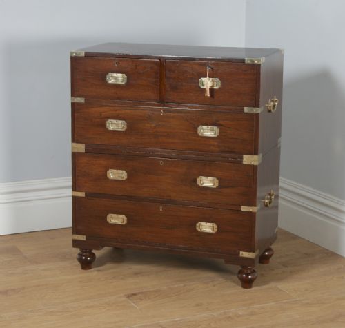 fig 3. Antique Victorian Colonial Teak & Brass Military Campaign Chest of Drawers (Circa 1850)