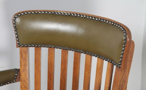 fig 7. Antique English Edwardian Oak & Green Leather Revolving Office Desk Arm Chair (Circa 1910)