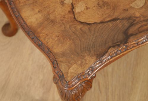fig 5. Antique English Queen Anne Style Carved Burr Walnut Rectangular Coffee Table (Circa 1920)