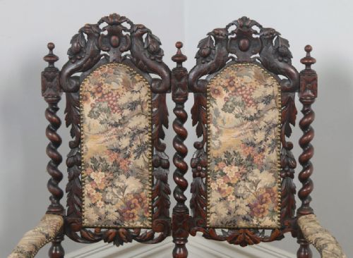 fig 6. Antique English Victorian Black Forest Carolean Oak & Tapestry Couch Sofa Settee (Circa 1870)