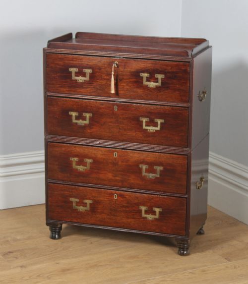 Antique Victorian Colonial Teak & Brass Military Campaign Chest of Drawers (Circa 1840)