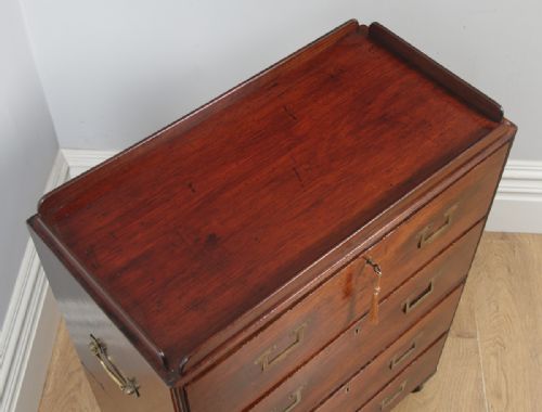 fig 1. Antique Victorian Colonial Teak & Brass Military Campaign Chest of Drawers (Circa 1840)