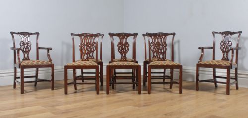 fig 2. Antique English Set of Eight Georgian Chippendale Style Mahogany Dining Arm & Side Chairs (Circa 1900)