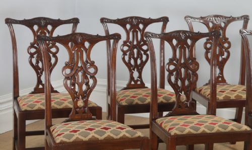 fig 3. Antique English Set of Eight Georgian Chippendale Style Mahogany Dining Arm & Side Chairs (Circa 1900)