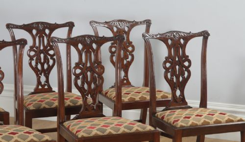 fig 4. Antique English Set of Eight Georgian Chippendale Style Mahogany Dining Arm & Side Chairs (Circa 1900)