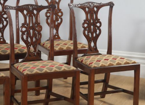 fig 5. Antique English Set of Eight Georgian Chippendale Style Mahogany Dining Arm & Side Chairs (Circa 1900)