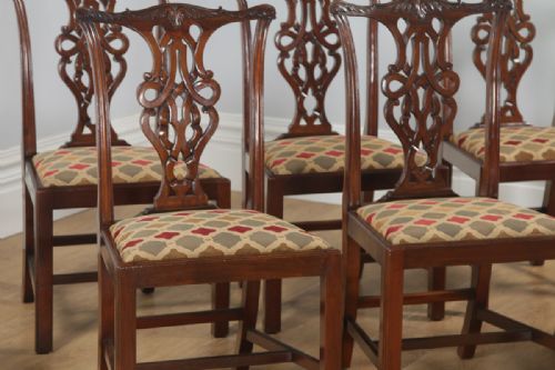 fig 6. Antique English Set of Eight Georgian Chippendale Style Mahogany Dining Arm & Side Chairs (Circa 1900)