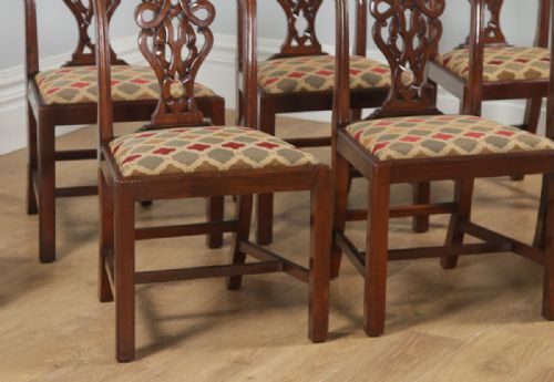 fig 7. Antique English Set of Eight Georgian Chippendale Style Mahogany Dining Arm & Side Chairs (Circa 1900)
