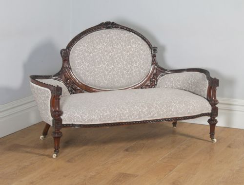 Antique English Victorian Walnut Upholstered Couch Sofa Settee (Circa 1860)