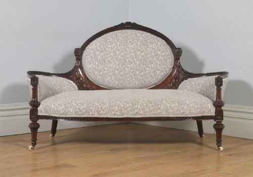 fig 1. Antique English Victorian Walnut Upholstered Couch Sofa Settee (Circa 1860)