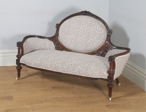 fig 2. Antique English Victorian Walnut Upholstered Couch Sofa Settee (Circa 1860)