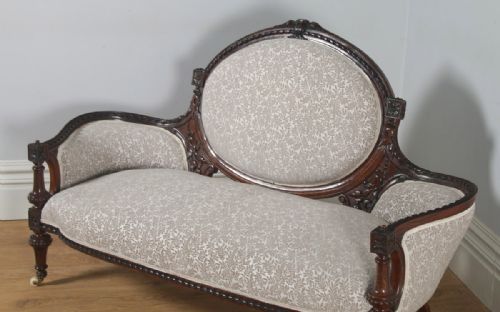fig 3. Antique English Victorian Walnut Upholstered Couch Sofa Settee (Circa 1860)