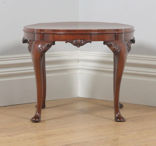 fig 2. Antique English Queen Anne Style Carved Burr Walnut Circular Coffee Table (Circa 1920)