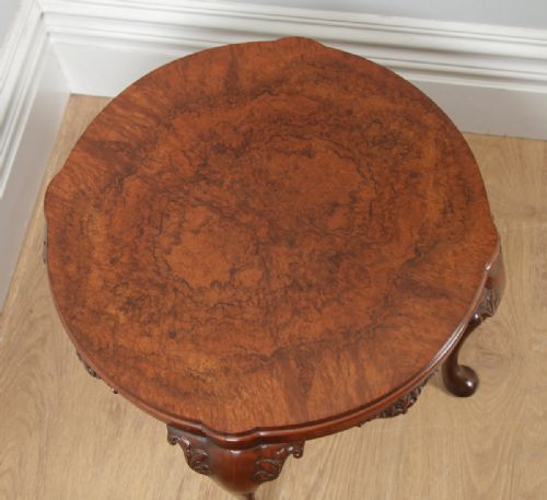 fig 4. Antique English Queen Anne Style Carved Burr Walnut Circular Coffee Table (Circa 1920)