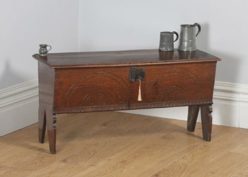 Antique Charles I English West Country Oak Six Plank Boarded Sword Chest Coffer (Circa 1650)
