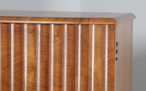 fig 4. Antique English Art Deco Burr Walnut Cocktail Bar Drinks Bow Front Cabinet (Circa 1930)