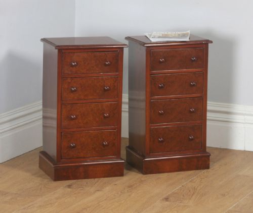 Antique Pair of English Edwardian Burr Walnut Bedside Chests (Circa 1910)
