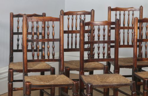 fig 1. Antique Georgian Set of 10 Ash & Elm Lancashire Spindle Back Country Farmhouse Kitchen Dining Chairs (Circa 1810)