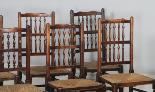fig 2. Antique Georgian Set of 10 Ash & Elm Lancashire Spindle Back Country Farmhouse Kitchen Dining Chairs (Circa 1810)