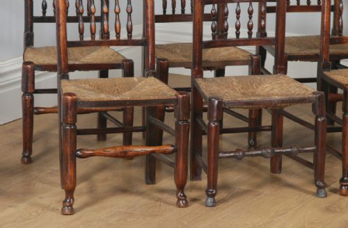 fig 3. Antique Georgian Set of 10 Ash & Elm Lancashire Spindle Back Country Farmhouse Kitchen Dining Chairs (Circa 1810)