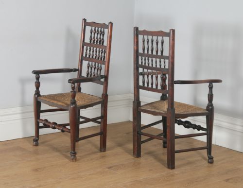fig 5. Antique Georgian Set of 10 Ash & Elm Lancashire Spindle Back Country Farmhouse Kitchen Dining Chairs (Circa 1810)