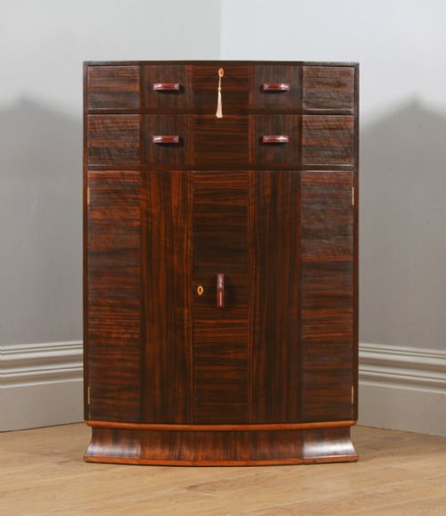 fig 1. Antique English Art Deco Coromandel & Walnut Two Door Tallboy Compactum Chest of Drawers (Circa 1930)