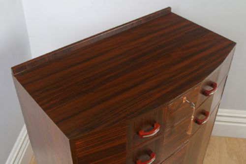 fig 3. Antique English Art Deco Coromandel & Walnut Two Door Tallboy Compactum Chest of Drawers (Circa 1930)