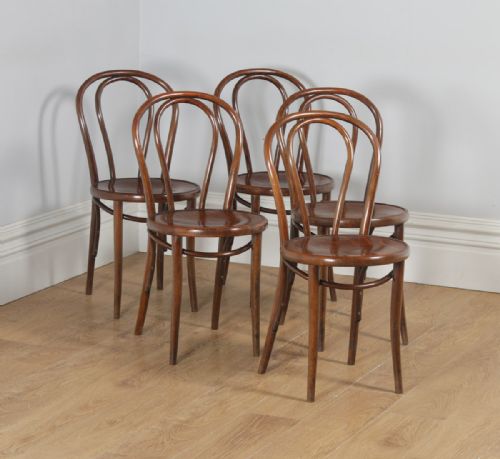 Antique Set of Five Thonet Fischel Bentwood Beech Hoop Back Kitchen Bistro Cafe Dining Chairs (Circa 1920)
