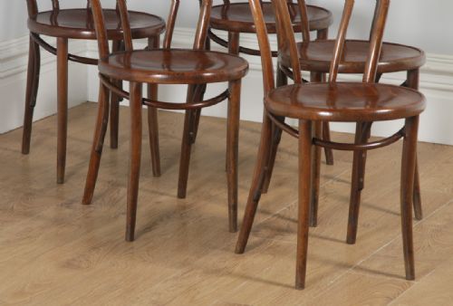 fig 2. Antique Set of Five Thonet Fischel Bentwood Beech Hoop Back Kitchen Bistro Cafe Dining Chairs (Circa 1920)